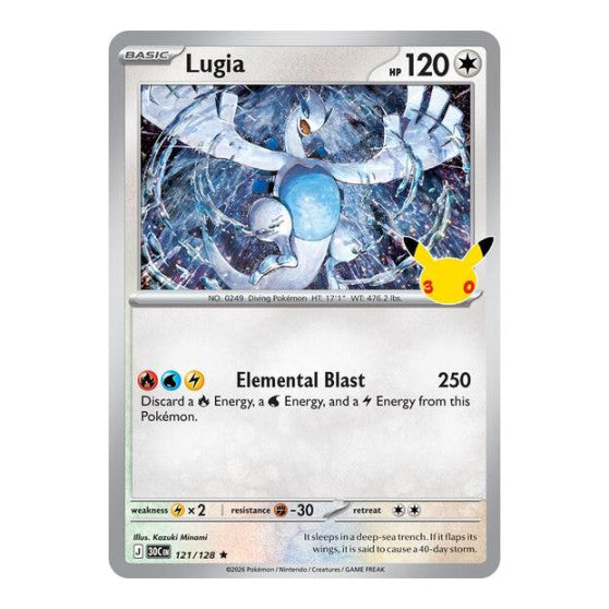 Lugia (30C) #121/128 Rare (Holofoil Near Mint) ME: 30th Celebration Pokemon: 2026