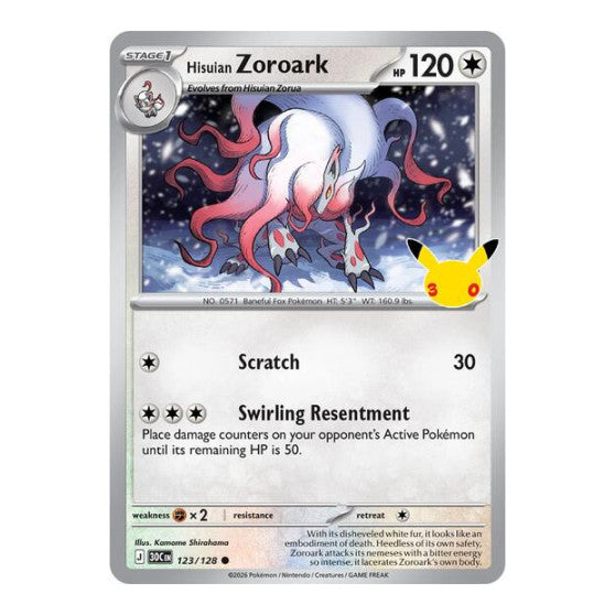 Hisuian Zoroark (30C) #123/128 Common (Holofoil Near Mint) ME: 30th Celebration Pokemon: 2026