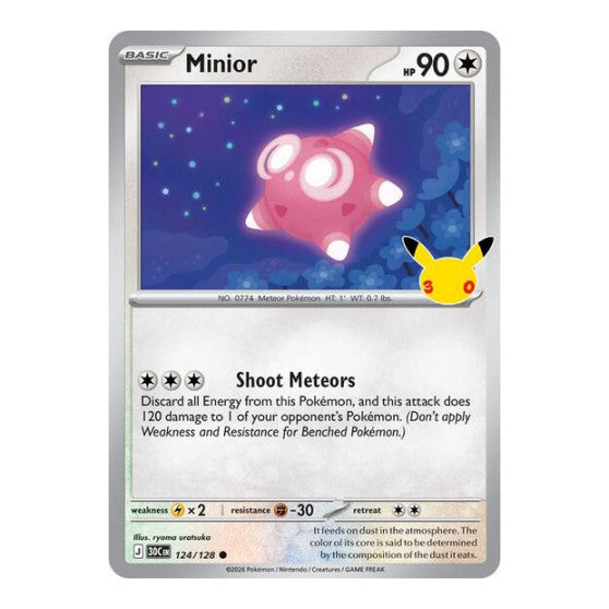Minior (30C) #124/128 Common (Holofoil Near Mint) ME: 30th Celebration Pokemon: 2026