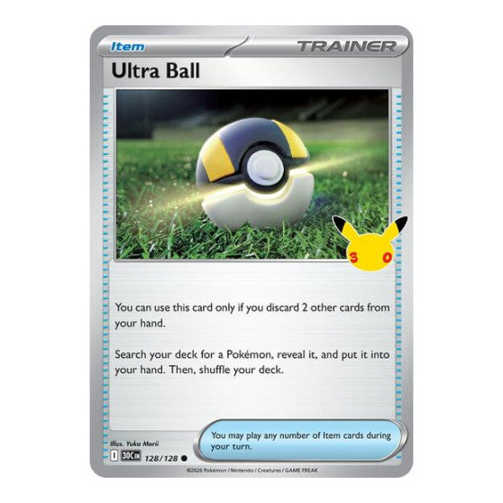 Ultra Ball (30C) #128/128 Common (Holofoil Near Mint) ME: 30th Celebration Pokemon: 2026