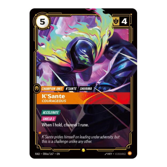 K'Sante, Courageous (Alternate Art) (RAD) #086a/167 Showcase (Foil Near Mint) Radiance Riftbound: League of Legends Trading Card Game: 2026