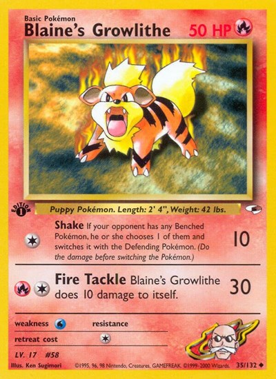 Blaines Growlithe 35 (G1) #035/132 Uncommon (Unlimited Moderately Played) Gym Heroes Pokemon: 2000