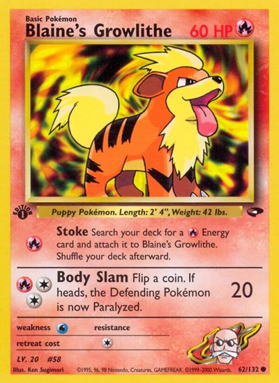 Blaine's Growlithe (G2) #062/132 Common (Unlimited Lightly Played) Gym Challenge Pokemon: 2000