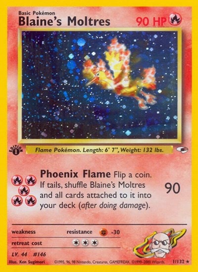 Blaine's Moltres (G1) #001/132 Holo Rare (Unlimited Holofoil Damaged) Gym Heroes Pokemon: 2000