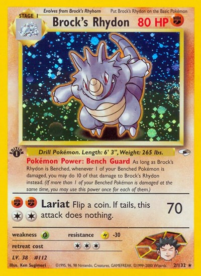 Brocks Rhydon (G1) #002/132 Holo Rare (Unlimited Holofoil Moderately Played) Gym Heroes Pokemon: 2000