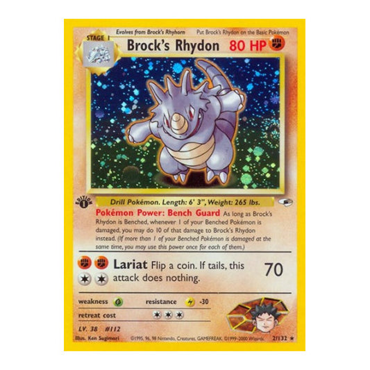 Brock's Rhydon (G1) #002/132 Holo Rare Gym Heroes Pokemon: 2000