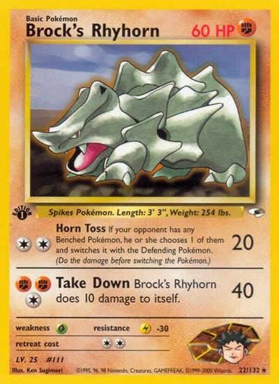 Brock's Rhyhorn (22) (G1) #022/132 Rare (Unlimited Damaged) Gym Heroes Pokemon: 2000
