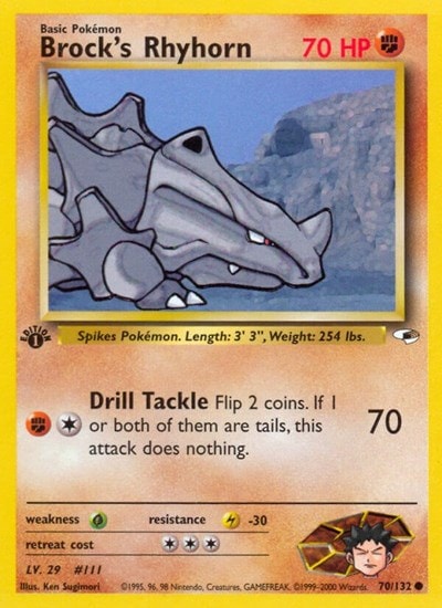 Brock's Rhyhorn (70) (G1) #070/132 Common (1st Edition Heavily Played) Gym Heroes Pokemon: 2000