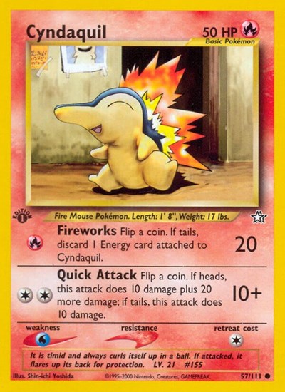 Cyndaquil (57) (N1) #057/111 Common (Unlimited Heavily Played) Neo Genesis Pokemon: 2000