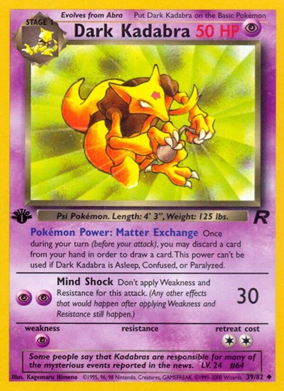 Dark Kadabra (TR) #39/82 Uncommon (Unlimited Moderately Played) Team Rocket Pokemon: 2000