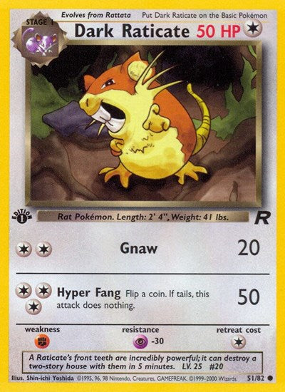 Dark Raticate (TR) #51/82 Common (1st Edition Lightly Played) Team Rocket Pokemon: 2000