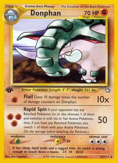 Donphan (N1) #021/111 Rare (Unlimited Moderately Played) Neo Genesis Pokemon: 2000