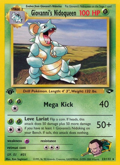 Giovanni's Nidoqueen (G2) #023/132 Rare (Unlimited Damaged) Gym Challenge Pokemon: 2000