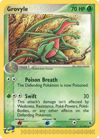 Grovyle 31 109 (RS) #31/109 Uncommon (Reverse Holofoil Damaged) Ruby and Sapphire Pokemon: 2003