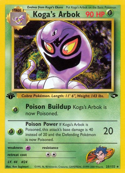 Koga's Arbok (G2) #025/132 Rare (Unlimited Heavily Played) Gym Challenge Pokemon: 2000