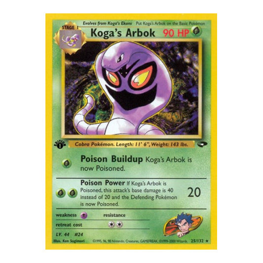 Koga's Arbok (G2) #025/132 Rare (Unlimited Heavily Played) Gym Challenge Pokemon: 2000