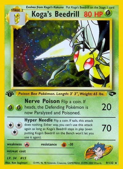 Kogas Beedrill (G2) #009/132 Holo Rare (Unlimited Holofoil Damaged) Gym Challenge Pokemon: 2000