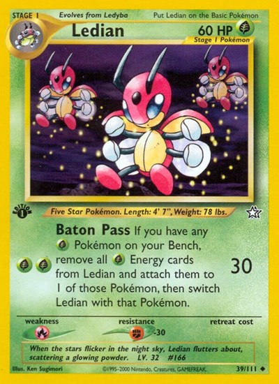 Ledian (N1) #039/111 Uncommon (Unlimited Heavily Played) Neo Genesis Pokemon: 2000
