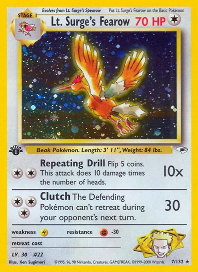 Lt Surges Fearow (G1) #007/132 Holo Rare (Unlimited Holofoil Heavily Played) Gym Heroes Pokemon: 2000