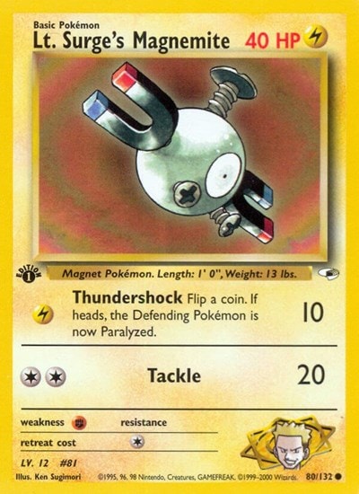 Lt. Surge's Magnemite (80) (G1) #080/132 Common (1st Edition Damaged) Gym Heroes Pokemon: 2000