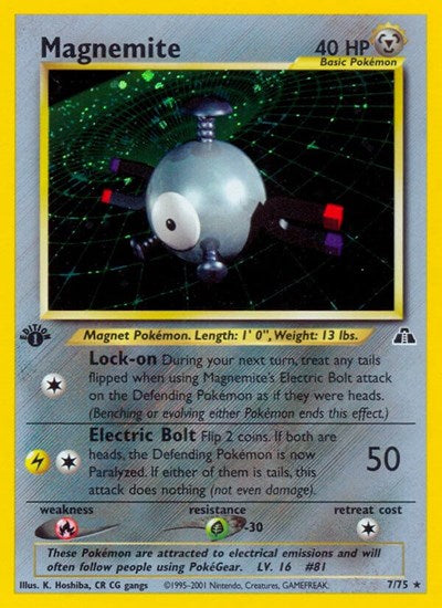 Magnemite 7 (N2) #07/75 Holo Rare (Unlimited Holofoil Moderately Played) Neo Discovery Pokemon: 2001