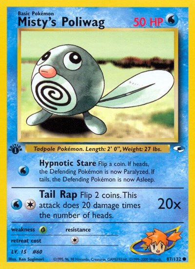 Mistys Poliwag (G1) #087/132 Common (Unlimited Moderately Played) Gym Heroes Pokemon: 2000