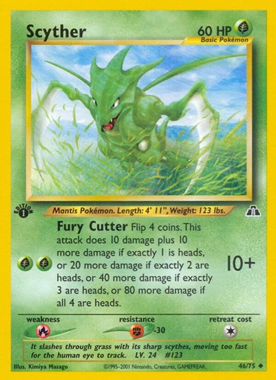 Scyther (N2) #46/75 Uncommon (Unlimited Moderately Played) Neo Discovery Pokemon: 2001