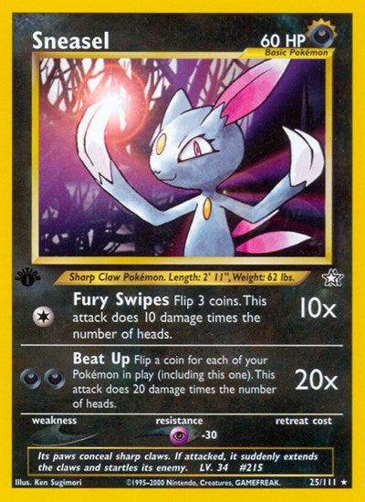 Sneasel (N1) #025/111 Rare (Unlimited Moderately Played) Neo Genesis Pokemon: 2000