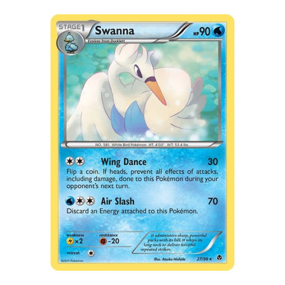 Swanna (EPO) #27/98 Rare (Reverse Holofoil Heavily Played) Emerging Powers Pokemon: 2011