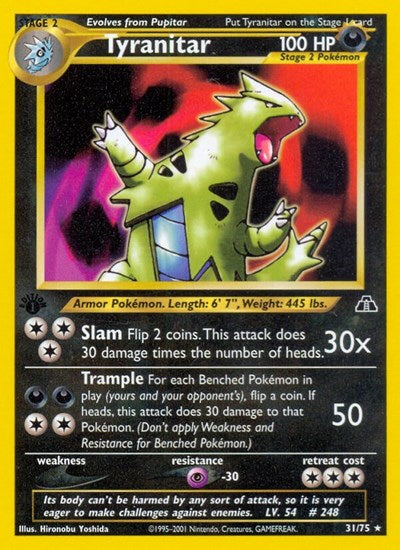 Tyranitar 31 (N2) #31/75 Rare (1st Edition Heavily Played) Neo Discovery Pokemon: 2001