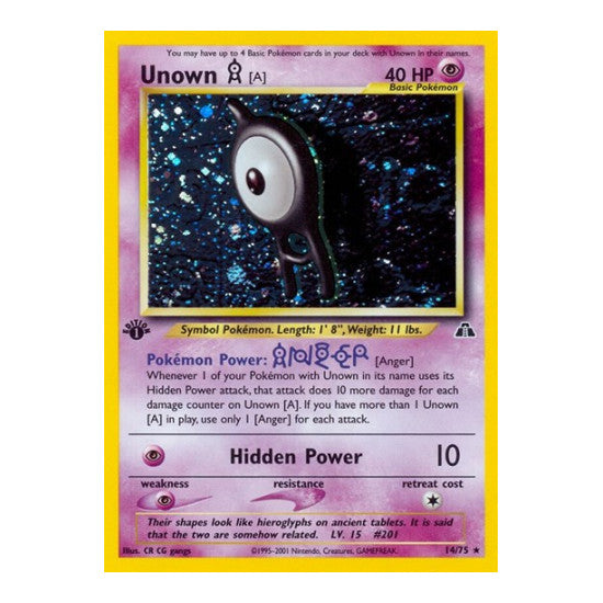 Unown [A] (14) (N2) #14/75 Holo Rare (Unlimited Holofoil Damaged) Neo Discovery Pokemon: 2001