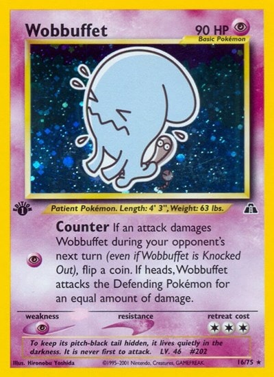 Wobbuffet (16) (N2) #16/75 Holo Rare (Unlimited Holofoil Damaged) Neo Discovery Pokemon: 2001