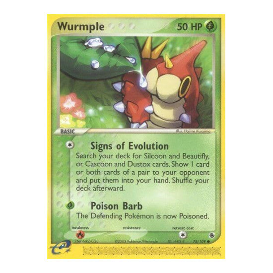 Wurmple (RS) #78/109 Common (Reverse Holofoil Moderately Played) EX Ruby and Sapphire Pokemon: 2003