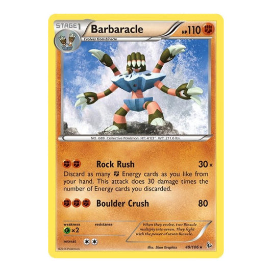 Barbaracle (FLF) #49/106 Rare (Reverse Holofoil Damaged) XY - Flashfire Pokemon: 2014