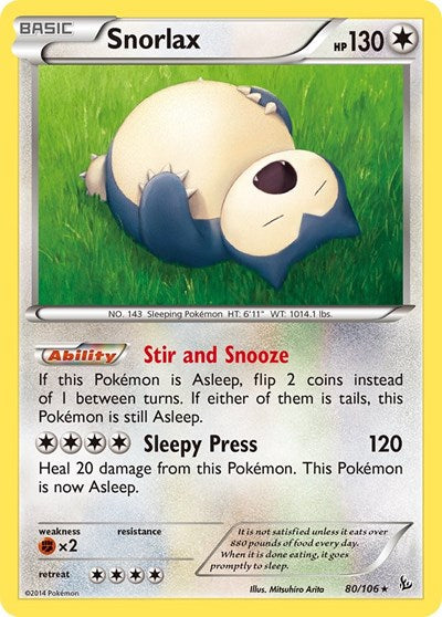 Snorlax (FLF) #80/106 Rare (Reverse Holofoil Damaged) XY - Flashfire Pokemon: 2014