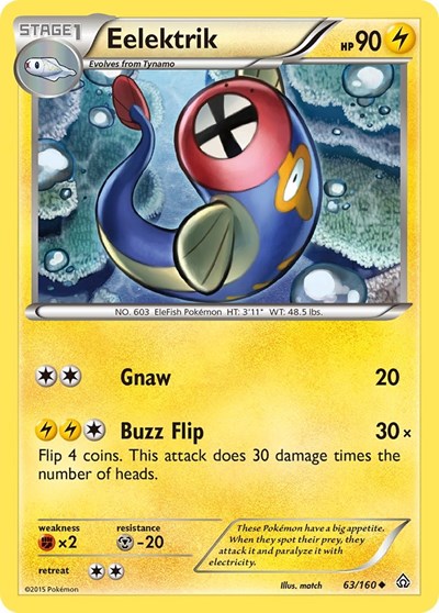 Eelektrik (PRC) #63/160 Uncommon (Reverse Holofoil Moderately Played) XY - Primal Clash Pokemon: 2015