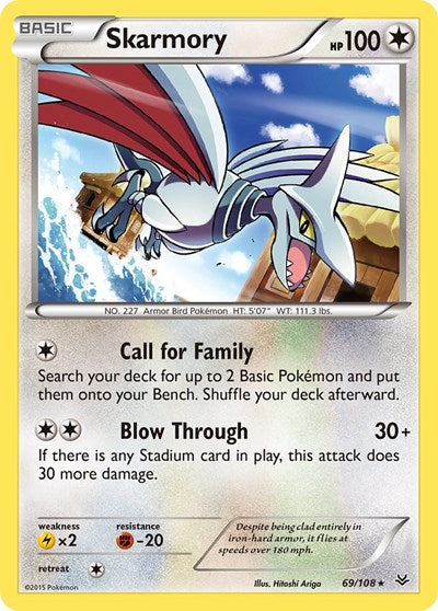 Skarmory (ROS) #69/108 Rare (Reverse Holofoil Lightly Played) XY - Roaring Skies Pokemon: 2015