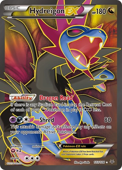 Hydreigon EX 103 Full Art (ROS) #103/108 Ultra Rare (Holofoil Heavily Played) XY - Roaring Skies Pokemon: 2015